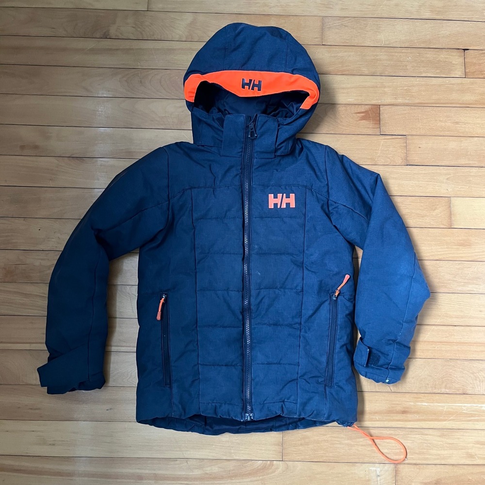Helly Hansen Kids Navy Blue Orange Hooded Puffer Jacket Winter Coat Size 128/8